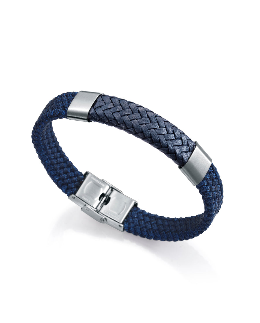 Pulsera Piel Azul Nylon Azul Y Acero Sr Fn