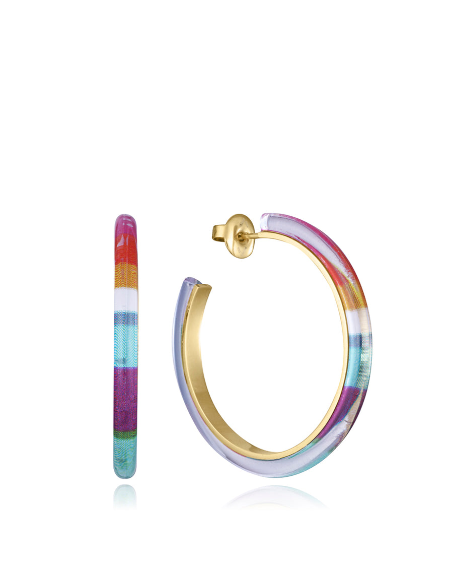 Steel Earrings Ip Gold Open Hook With Multicolour