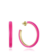 Steel Earrings Ip Gold Open Hook With Pink Acryli