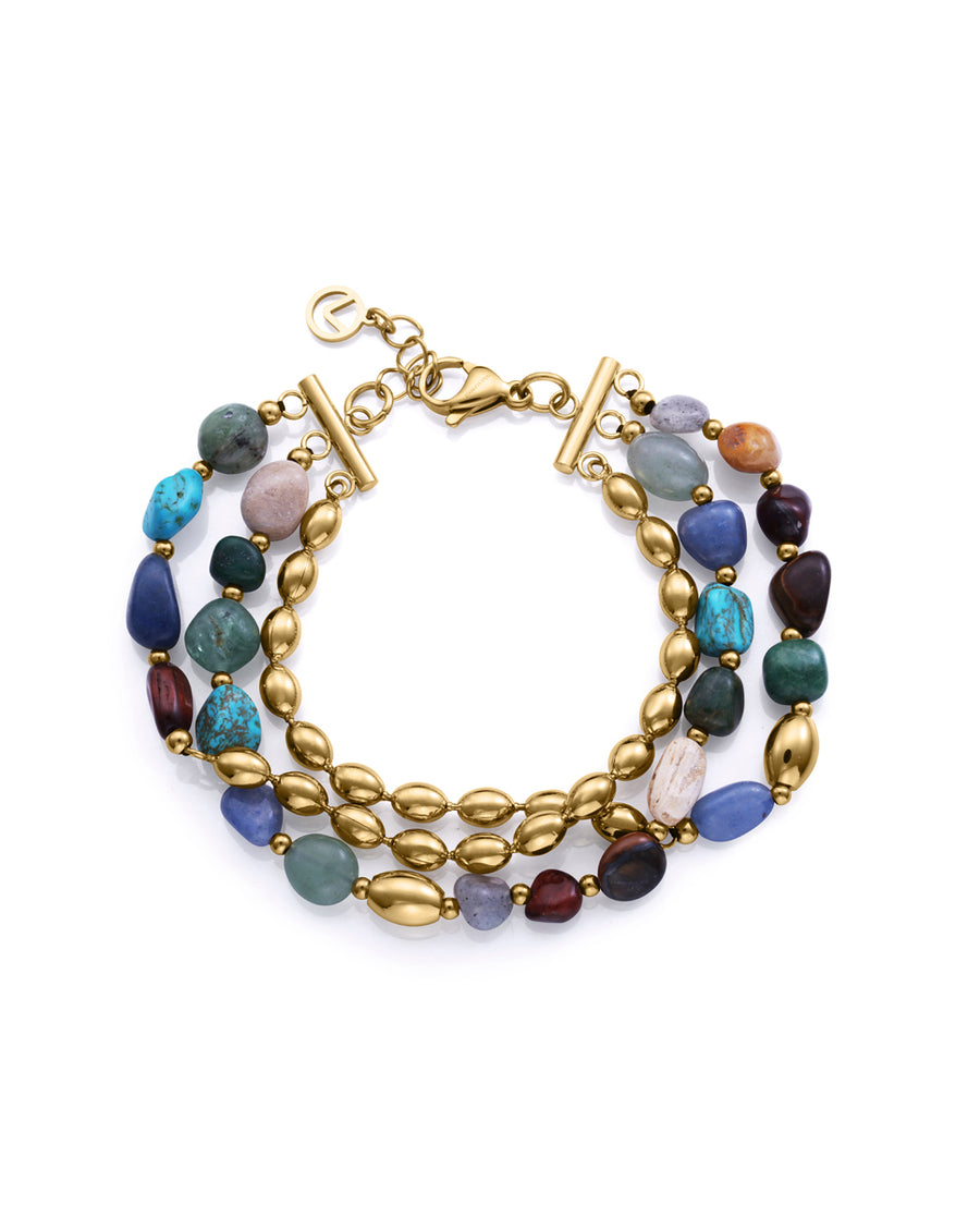Puls Acero Ip Dorado Piedras Nat Sra Fashion