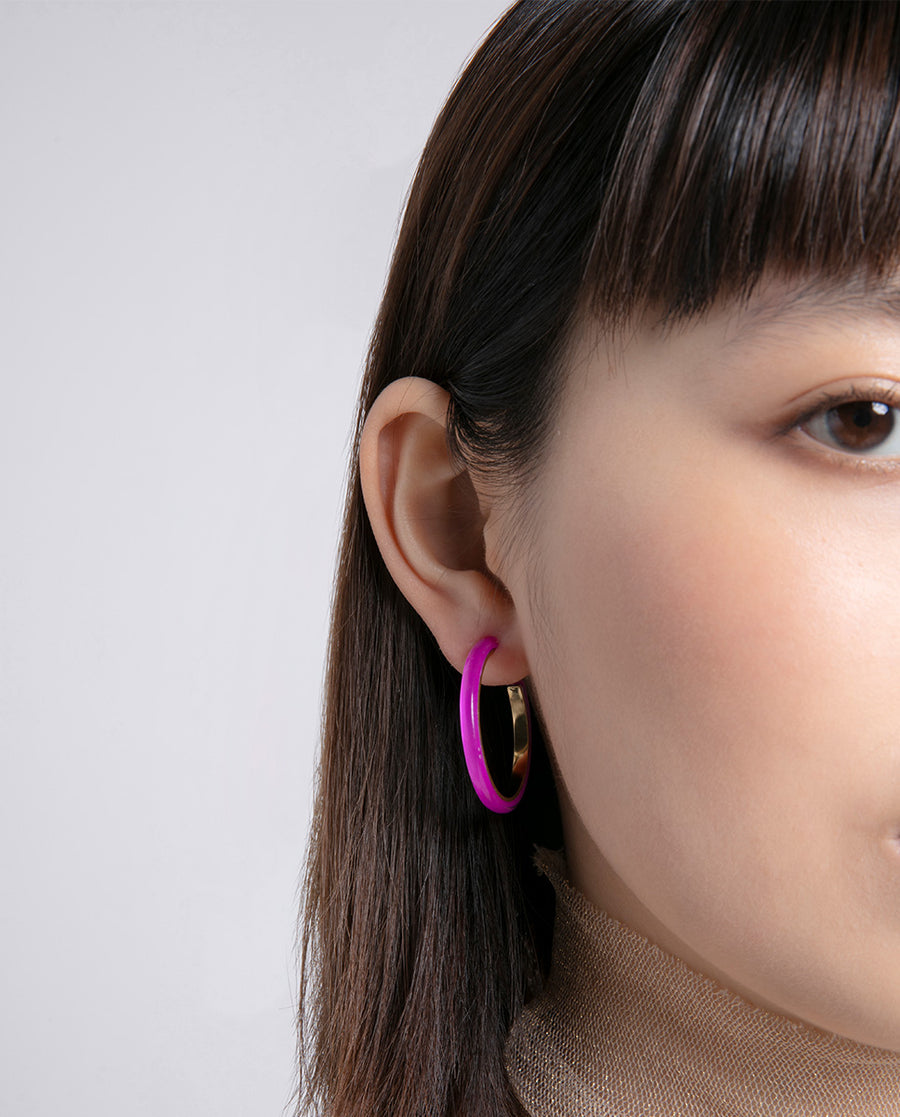 Steel Earrings Ip Gold Open Hook With Pink Acryli
