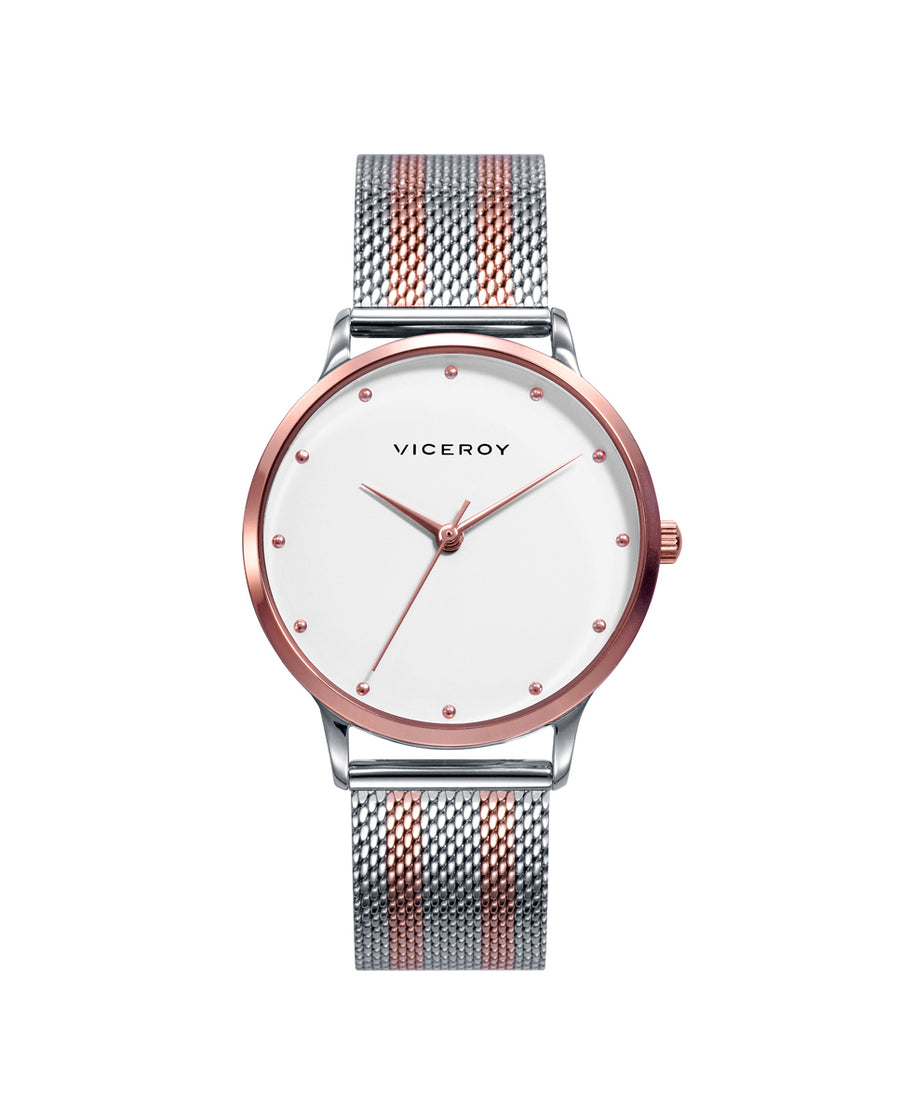 Reloj Acero Ip Rosa Brazalete Sra Va
