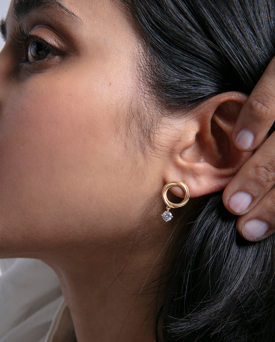 Sterling Silver Earrings With Gold Plating Ring W