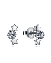 Sterling Silver Stud Earrings With 2 Stars And St