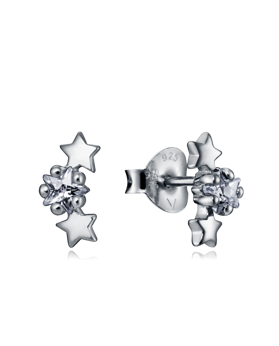 Sterling Silver Stud Earrings With 2 Stars And St