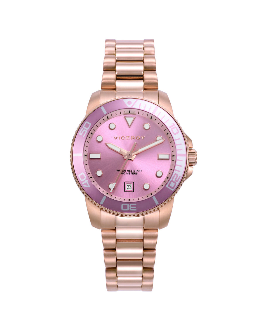Reloj Acero Ip Rosa Brazalete Sra Va