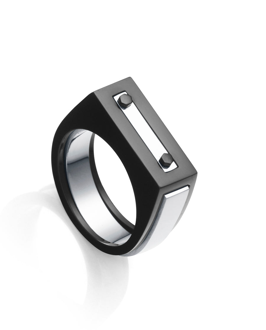 Anillo Doble Acero E Ip Negro Plano Sr Fn