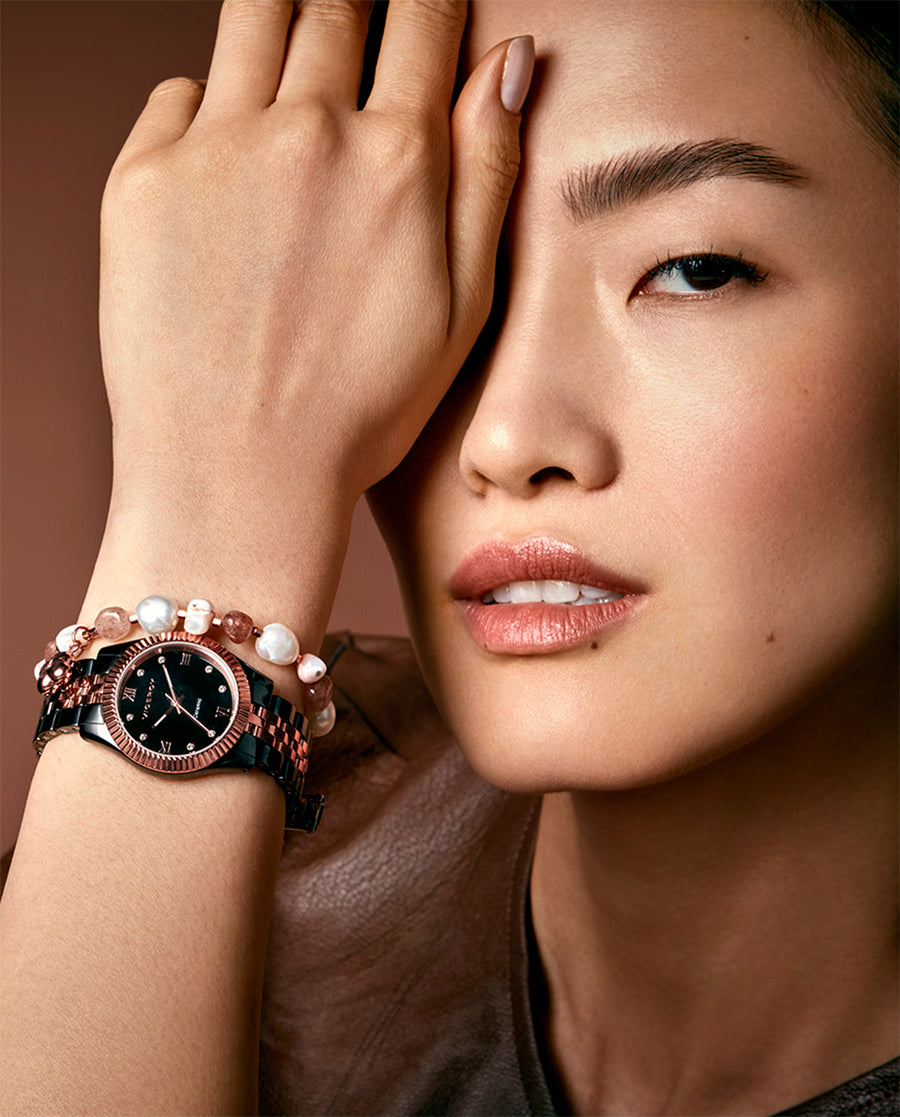 Stainless Steel And Ceramic Watch Ip Rose Bracele