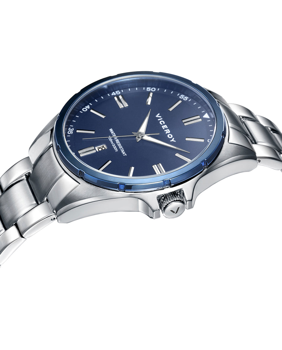 Reloj Acero Ip Azul Brazalete Sr Va