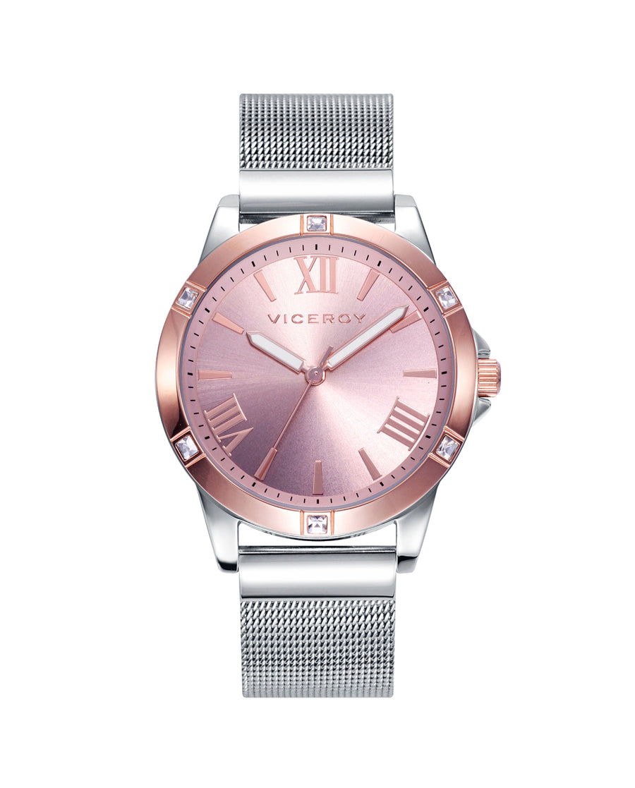 Reloj Acero Ip Rosa Brazalete Sra Va