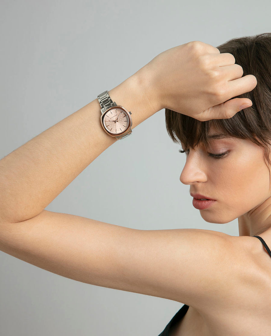Reloj Acero Ip Rosa Brazalete Sra Va