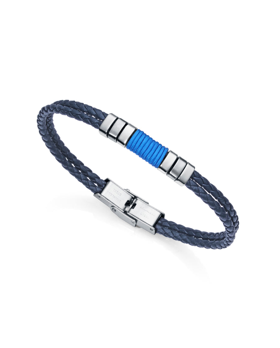 Pulsera Piel Doble Trenzada Fina Y Acero S F