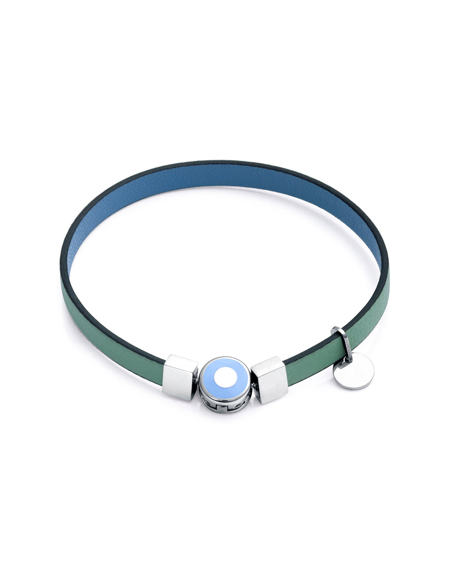 Bracelet In Light Denim Blue And Green Vegan Stra