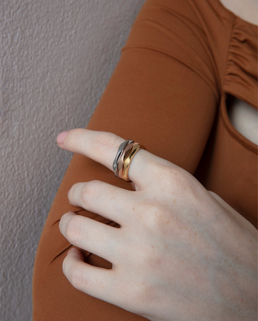 Steel Rings 3 Tones With White Crystal: Size 12 L