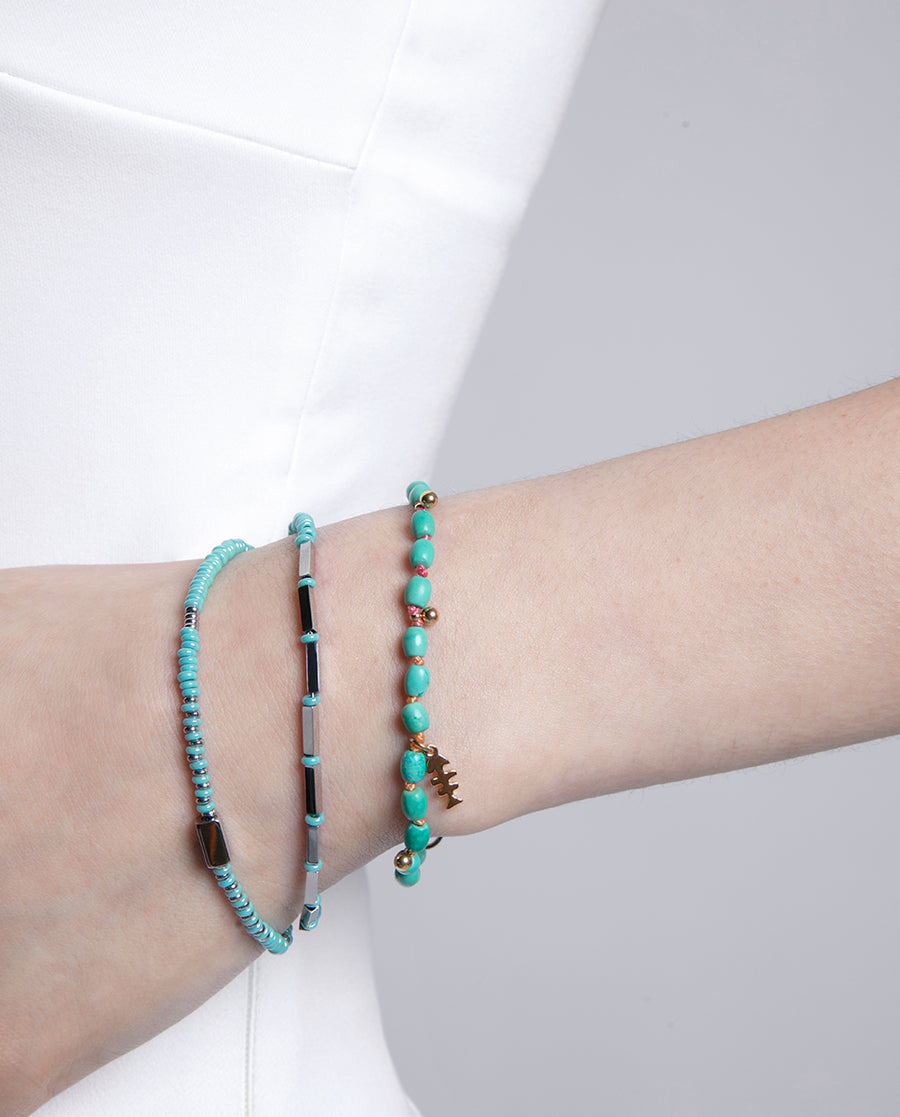 Steel Bracelet Ip Gold With Stones Turquoise Colo