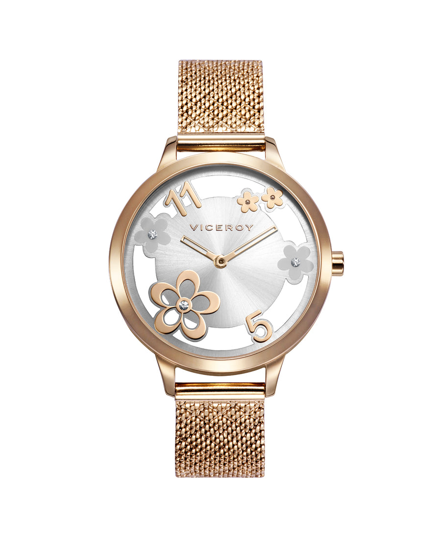 Reloj Acero Ip Dorado Brazalete Sra Va