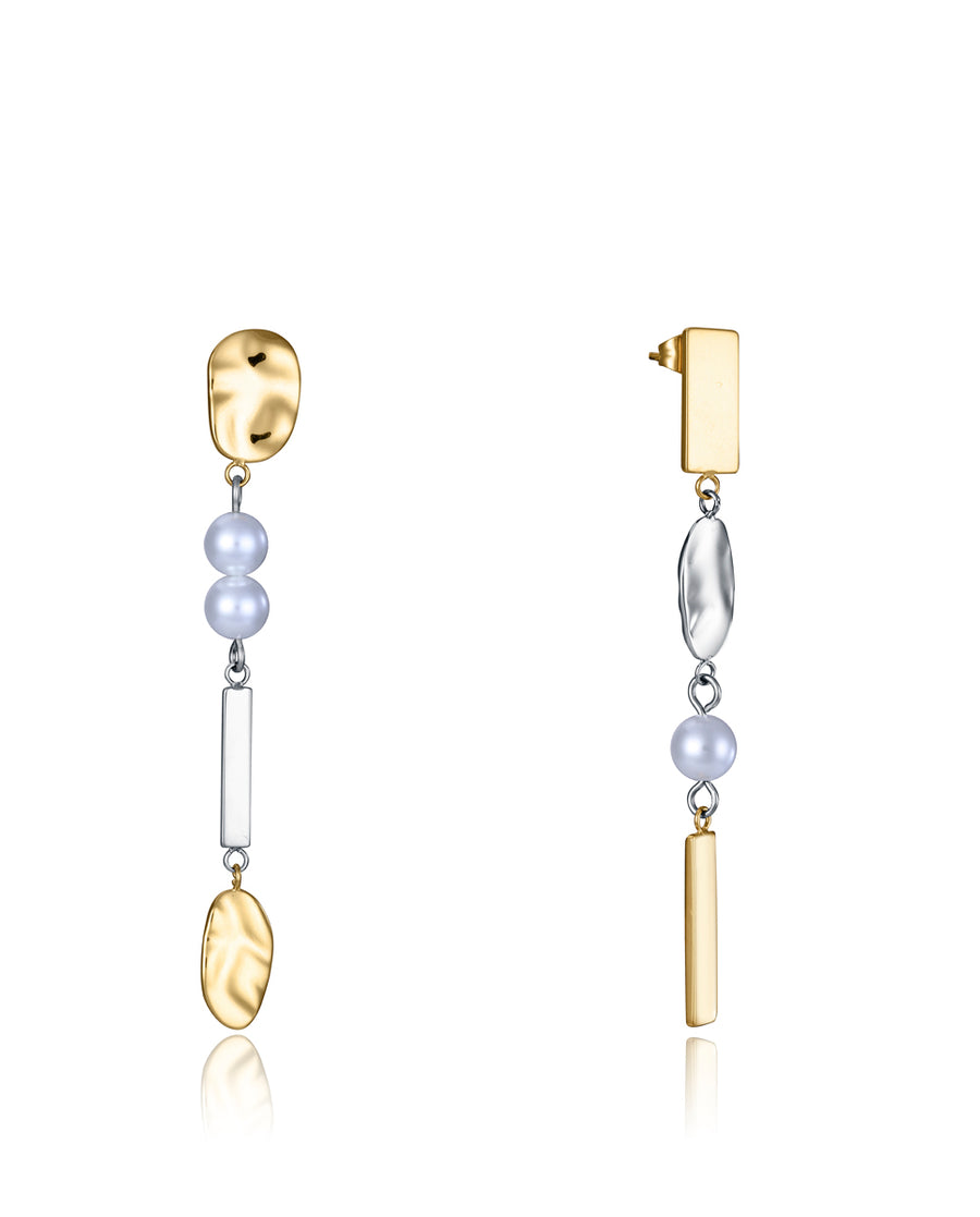 Steel Earrings And Ip Gold With Synthetic Pearl: