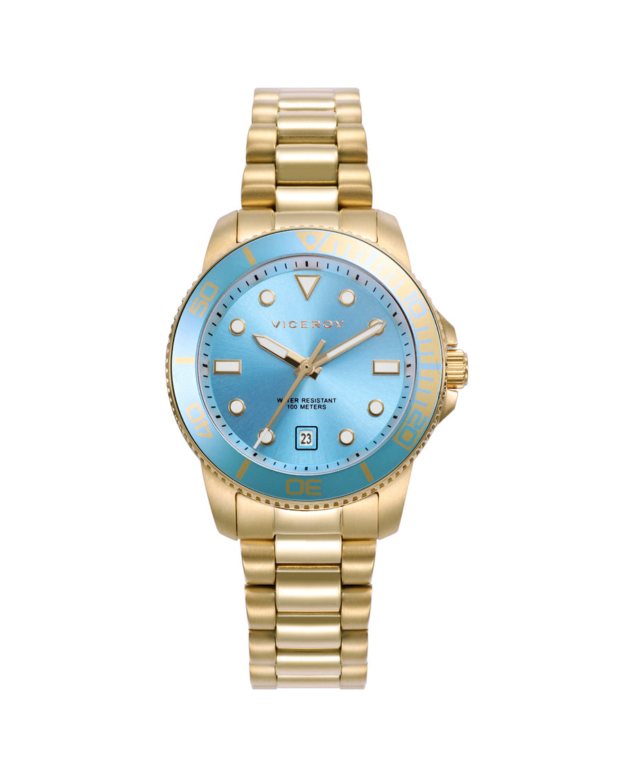 Reloj Acero Ip Dorado Brazalete Sra Va
