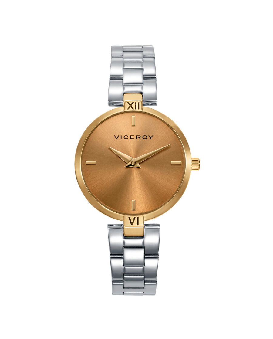 Reloj Acero Ip Dorado Brazalete Sra Va