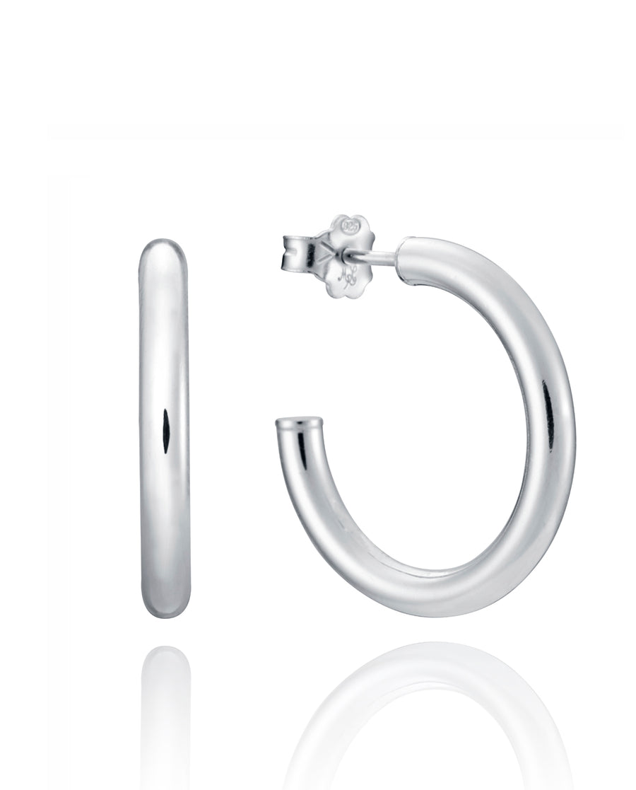 Sterling Silver Earrings Medium Round Hoop Lady J