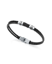 Pulsera Piel Doble Trenzada Fina Y Acero S F
