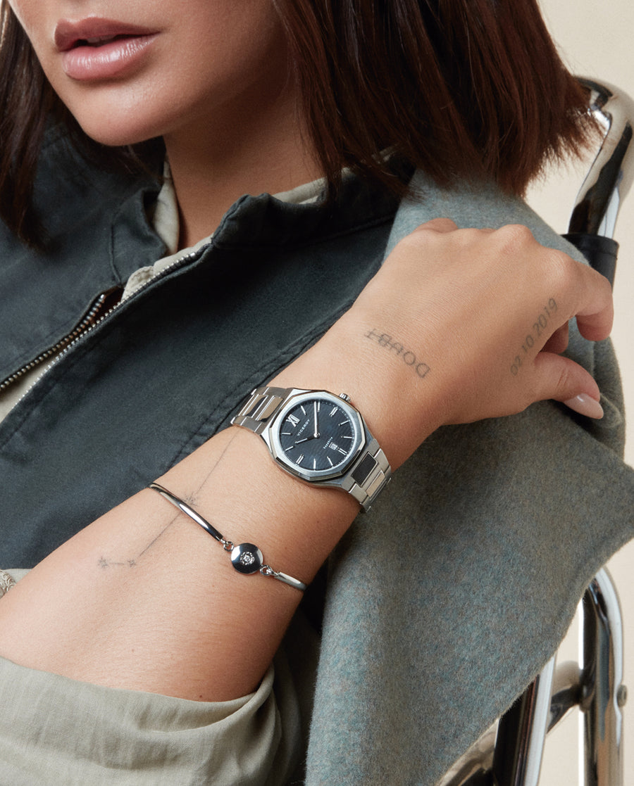 Reloj Acero Ip Negro Brazalete Sra Va