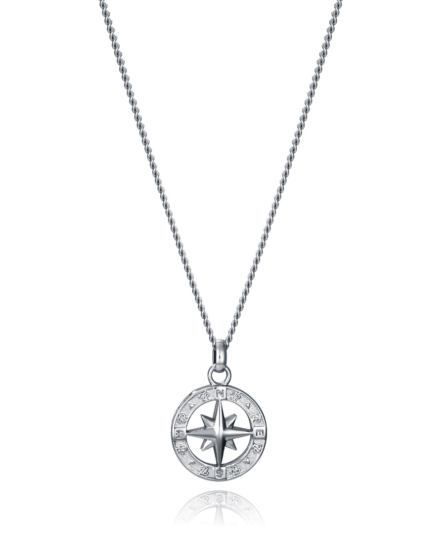 Steel Necklace With Compass Motif Pendant: Length
