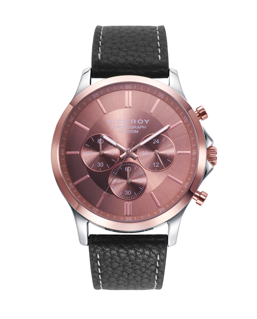 Chrono Stainless Steel Ip Rose Strap Man Va