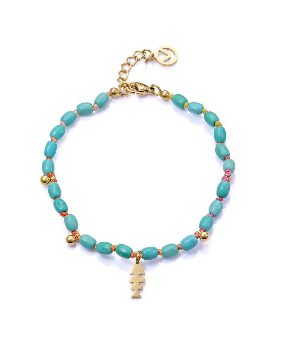 Steel Bracelet Ip Gold With Stones Turquoise Colo