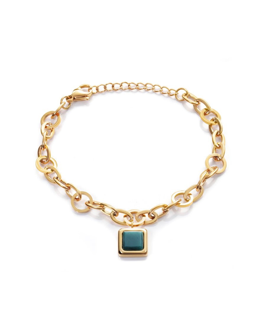 Pulsera Acero Charm Cuadrado Verde Sra Fsn