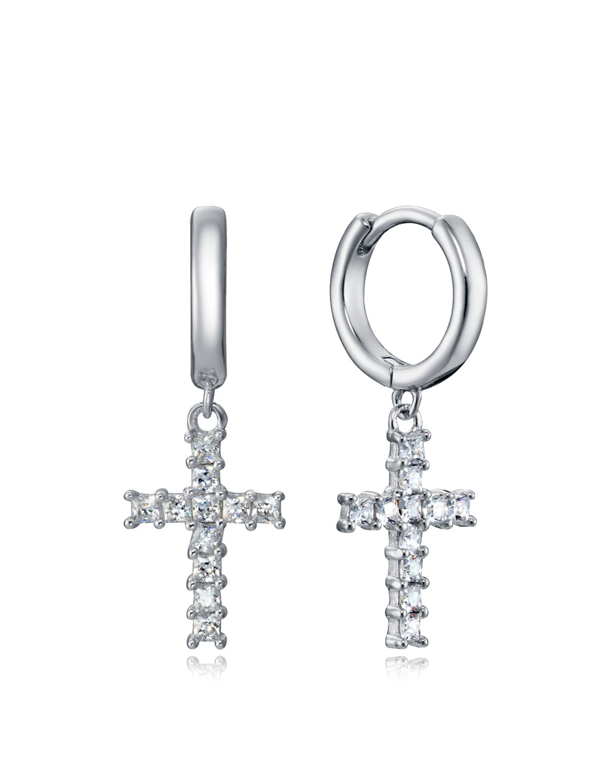 Pnd Créoles Argent Massif Croix Zircone Mme Fn