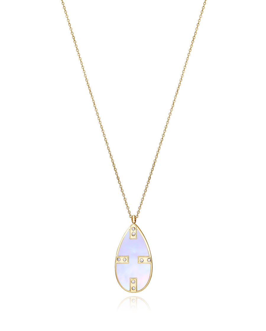 Steel Necklace Ip Gold With Plaque In Mop And Whi