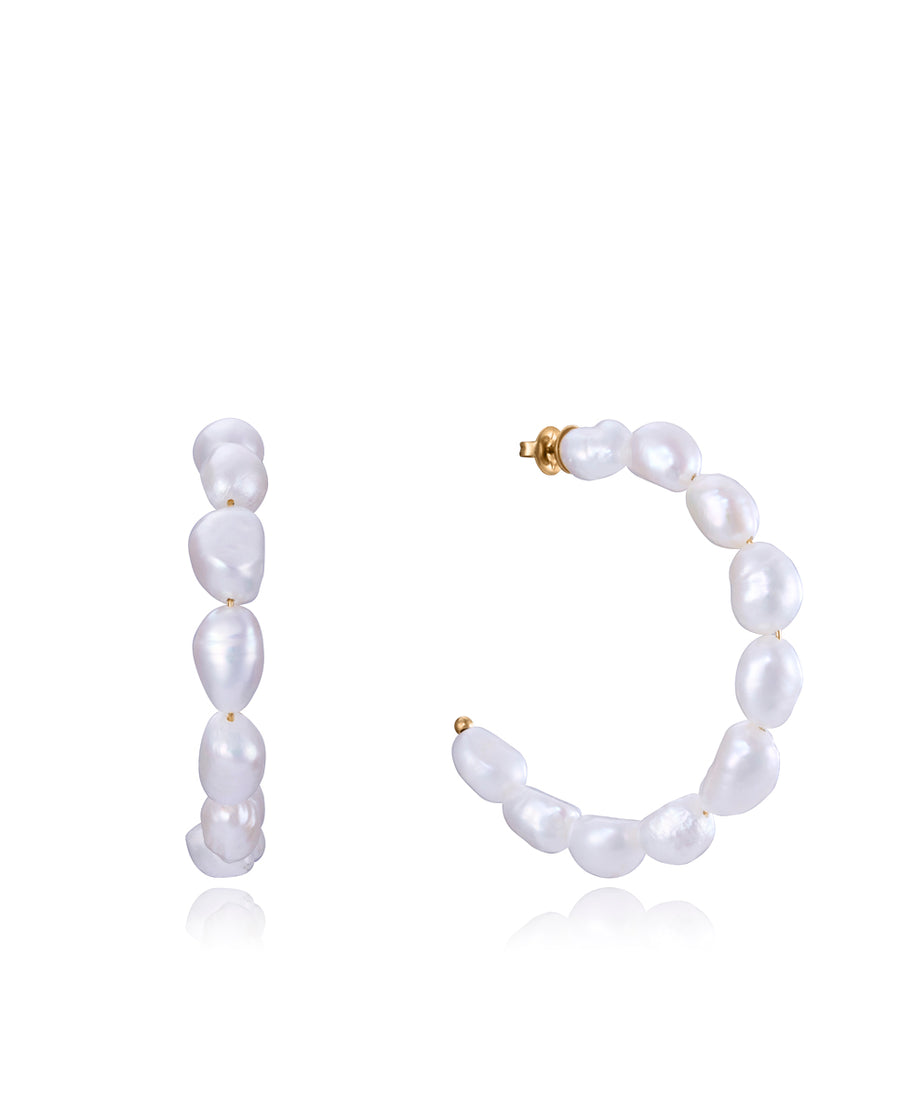 Boucles d'Oreilles Acier Ip Doré Perles Mrs Fn