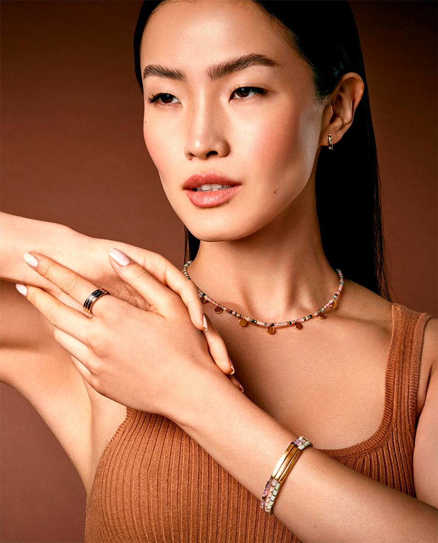 Steel Bracelet Ip Gold Plaque And Amethyst Stones