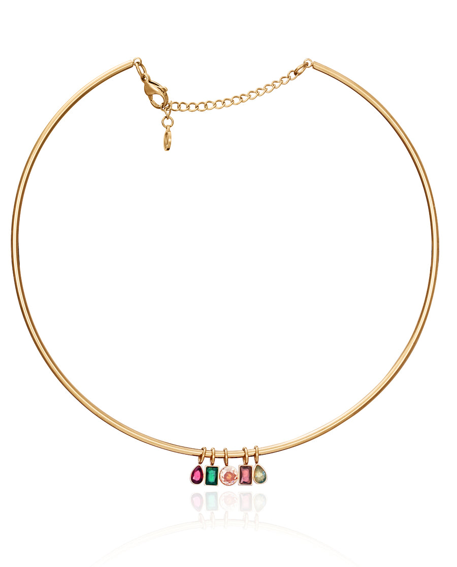 Collar Acero Ip Dorado Y Cristal Sra Fn
