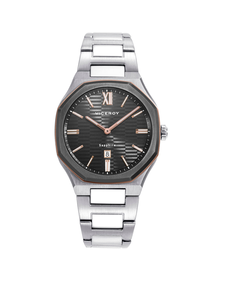Reloj Acero Ip Gris Y Rosa Brazalete Sra Va