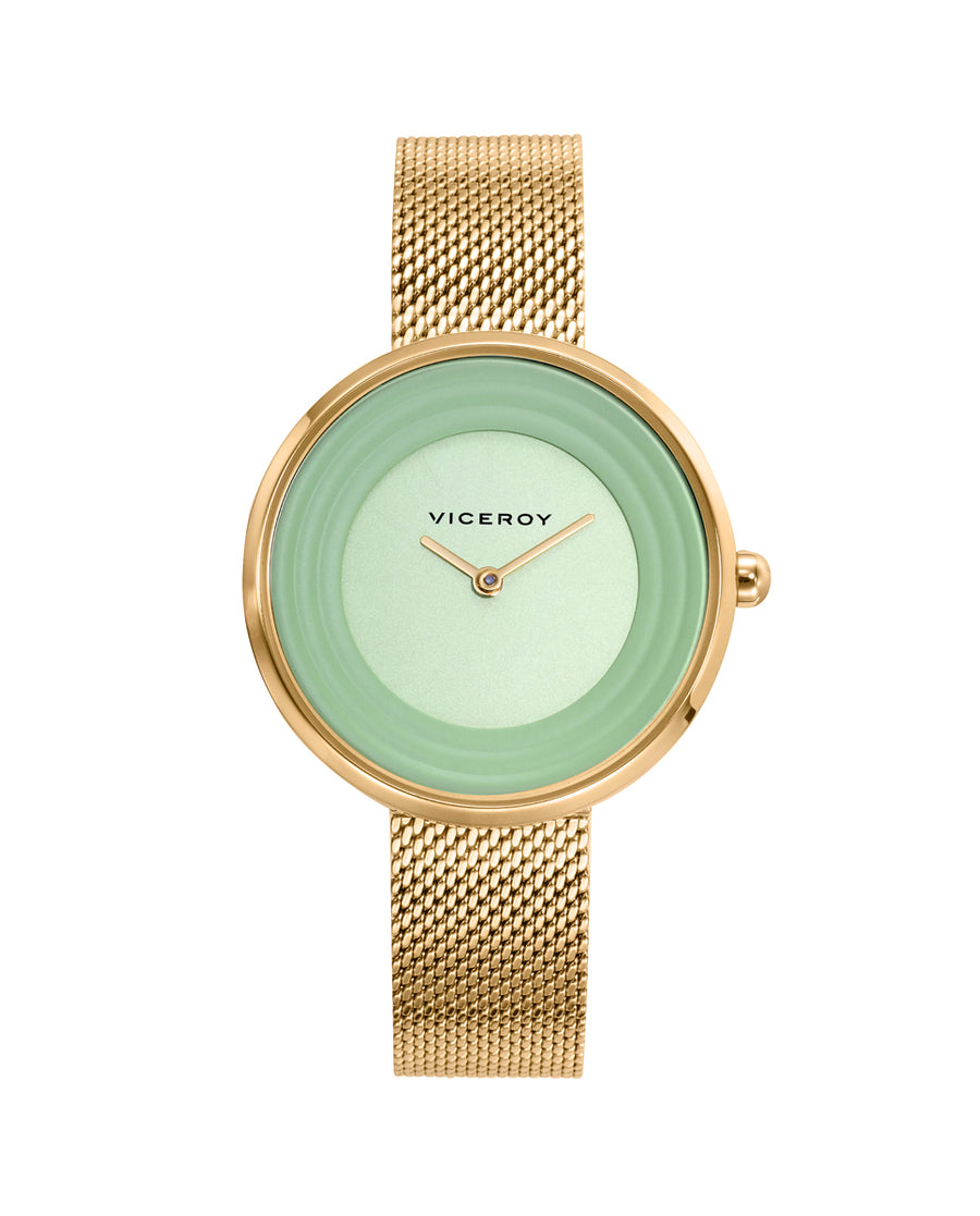 Reloj Acero Ip Dorado Brazalete Sra Va
