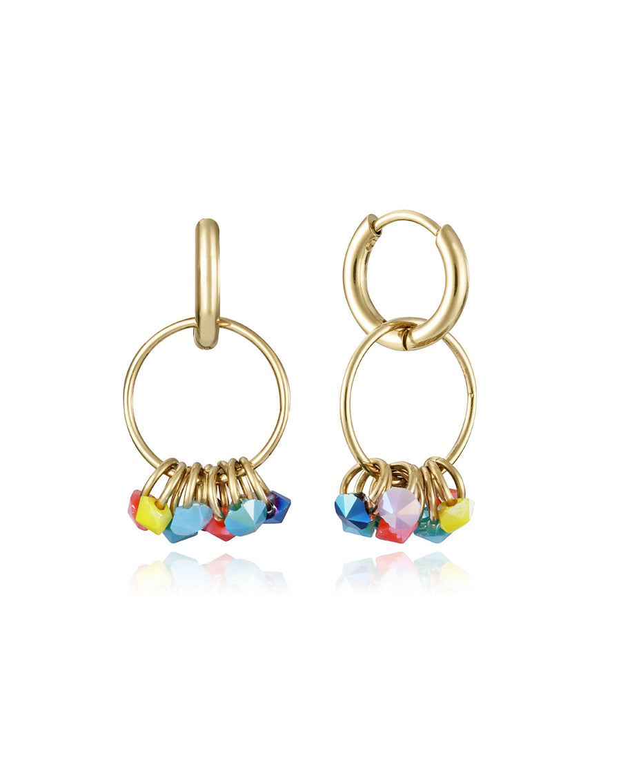 Steel Earrings Ip Gold Hoops With Coloured Crysta