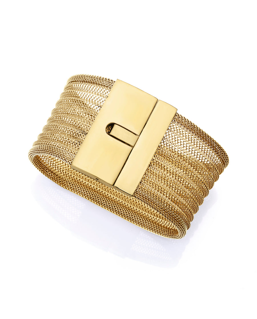 Puls Acero Ip Dorado Mesh Cuff Sra Fashion