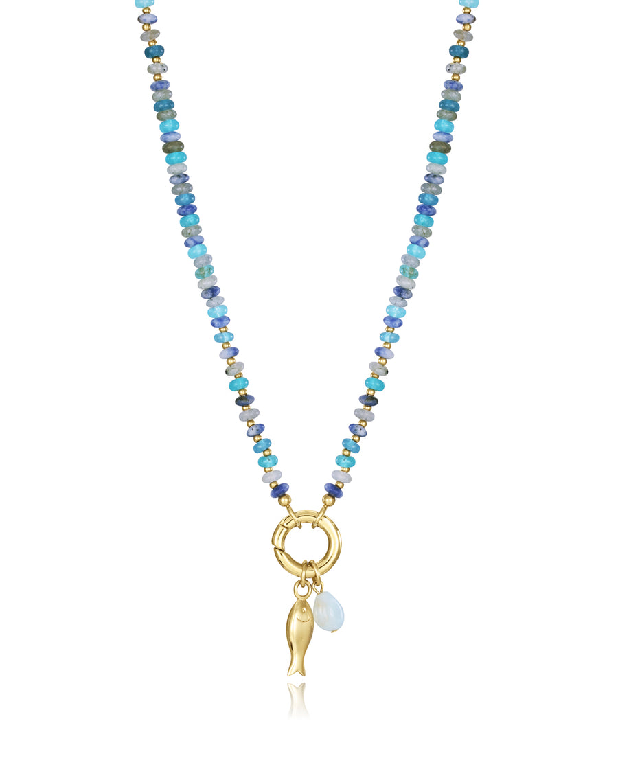 Steel Necklace In Ip Gold With Natural Stones: Le