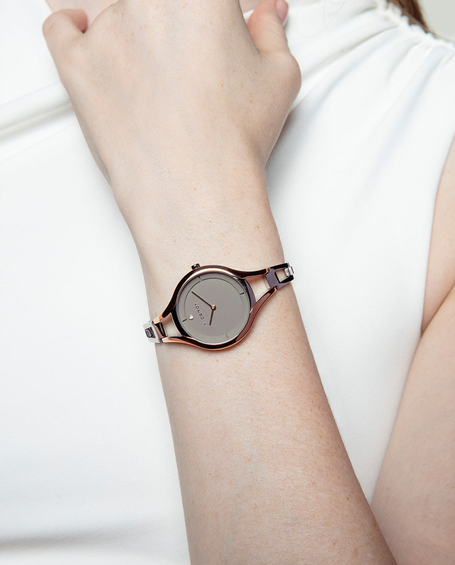 Reloj Acero Ip Rosa Brazalete Sra Va