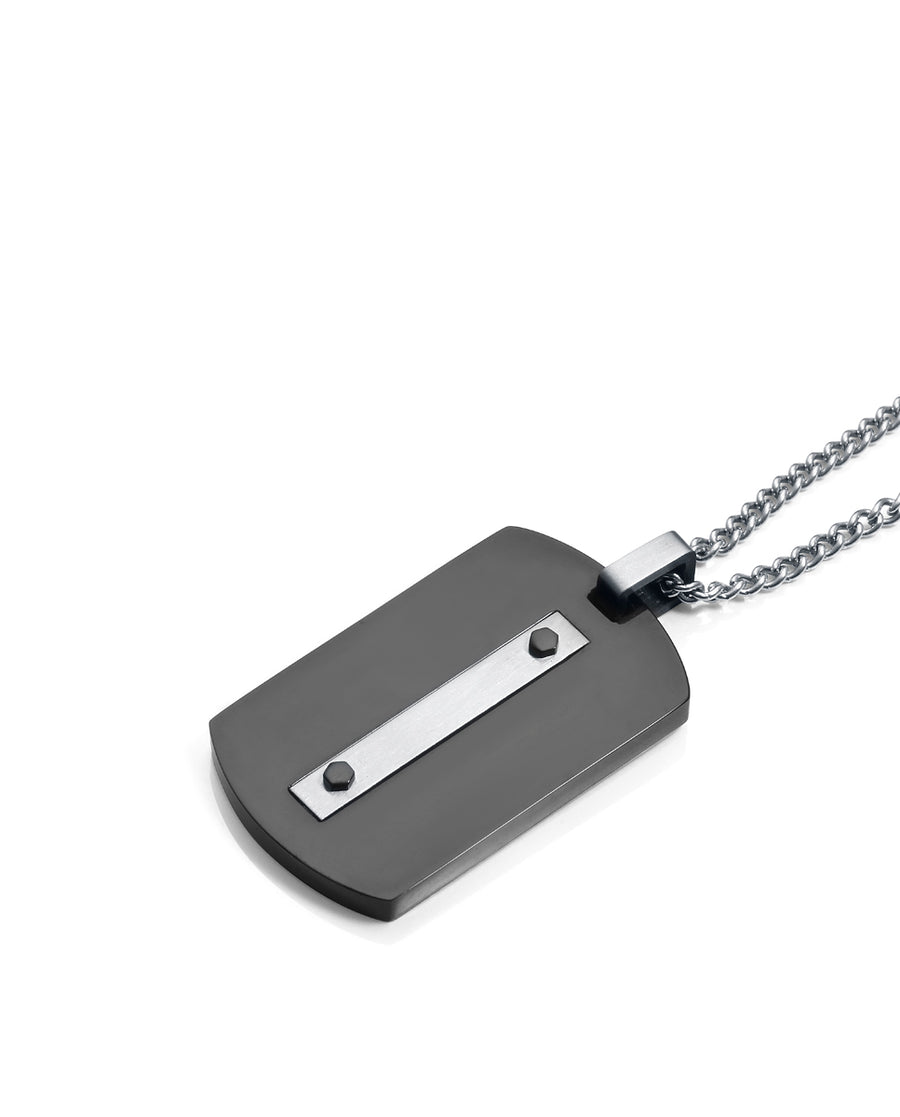 Collar Acero E Ip Negro Placa Sr Fn