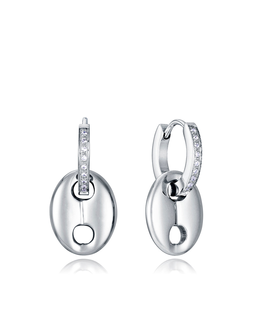Steel Earrings With White Cz And Pending