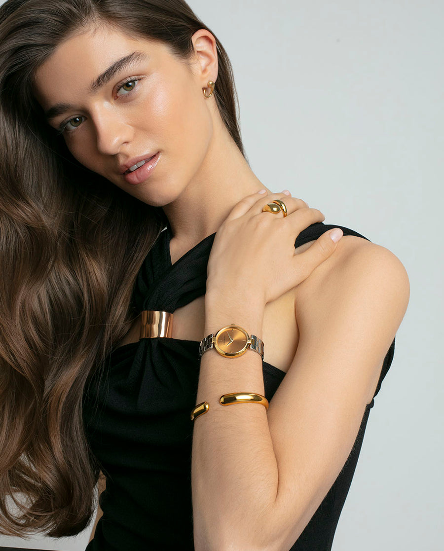 Reloj Acero Ip Dorado Brazalete Sra Va