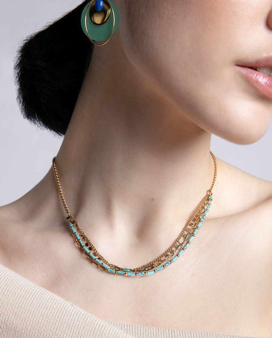 Steel Necklace Ip Gold With Stones: Length 42+3 C