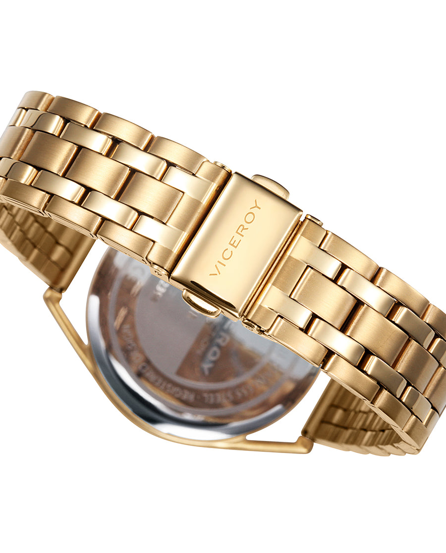 Reloj Acero Ip Dorado Brazalete Sra Va