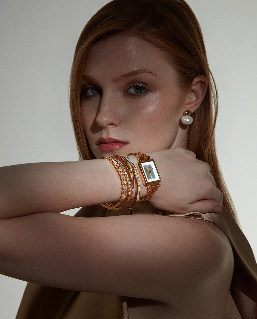 Reloj Acero Ip Dorado Brazalete Sra Va