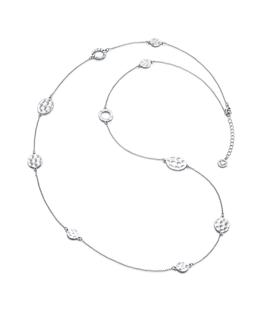 Colllar Metal Rodiado Largo Con Chapas Efecto Martilleado. Color Plateado. Sra Fashion
