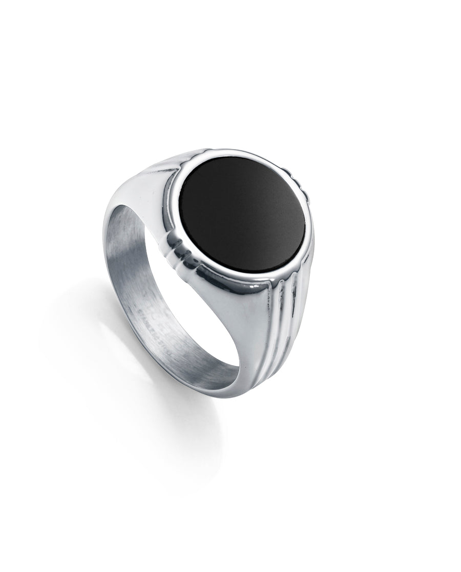 Steel Ring With Black Agate: Size 20 Gent Fn
