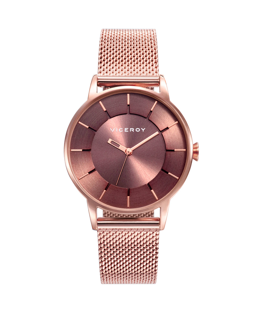 Reloj Acero Ip Rosa Brazalete Sra Va